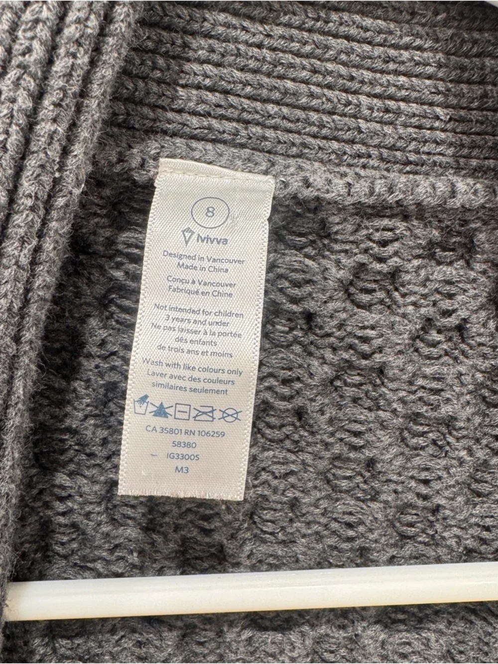 ivivva Breathe Relax Love Wrap Cardigan Girls 8 Gray Chunky Knit Grandpacore